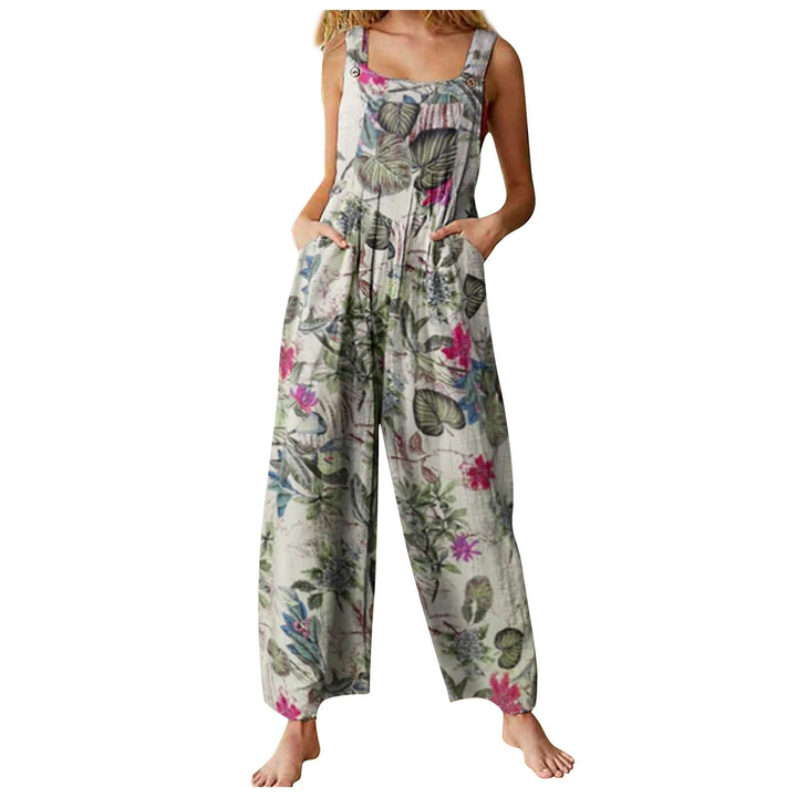 Bohemian Print Wide Leg Jumpsuit with Pockets