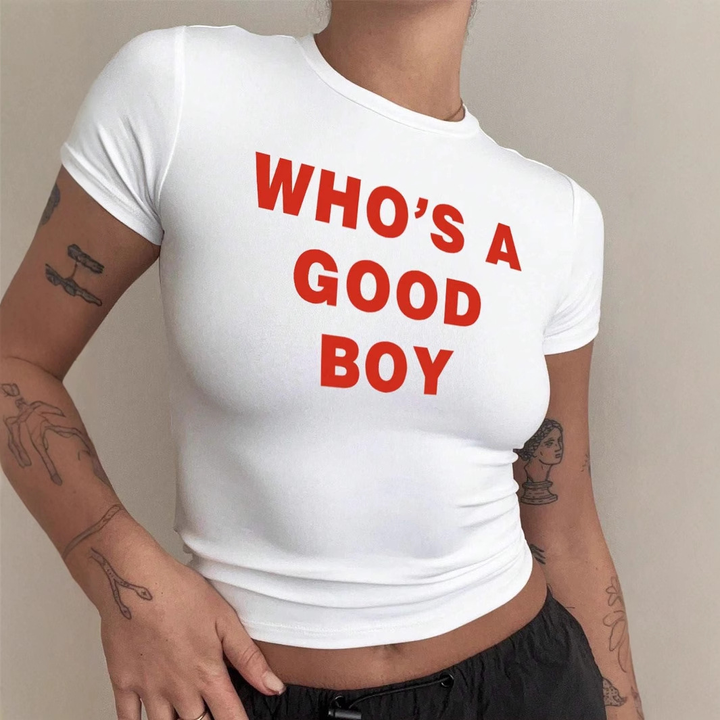 Women’s Letter Print Crop Top – Slim Fit