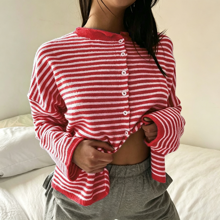 Striped Button-Up Knit Cardigan