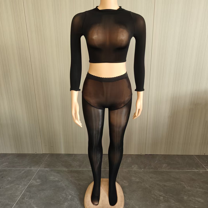 Women’s Glossy Sheer 2-Piece Set – Crop Top &amp; Leggings