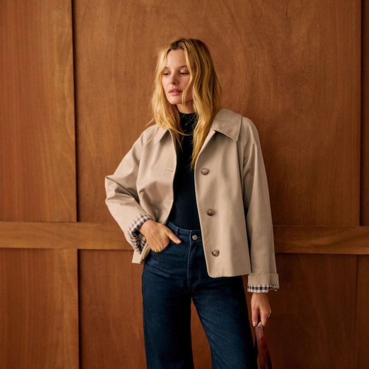 Short-collar button-down trench coat
