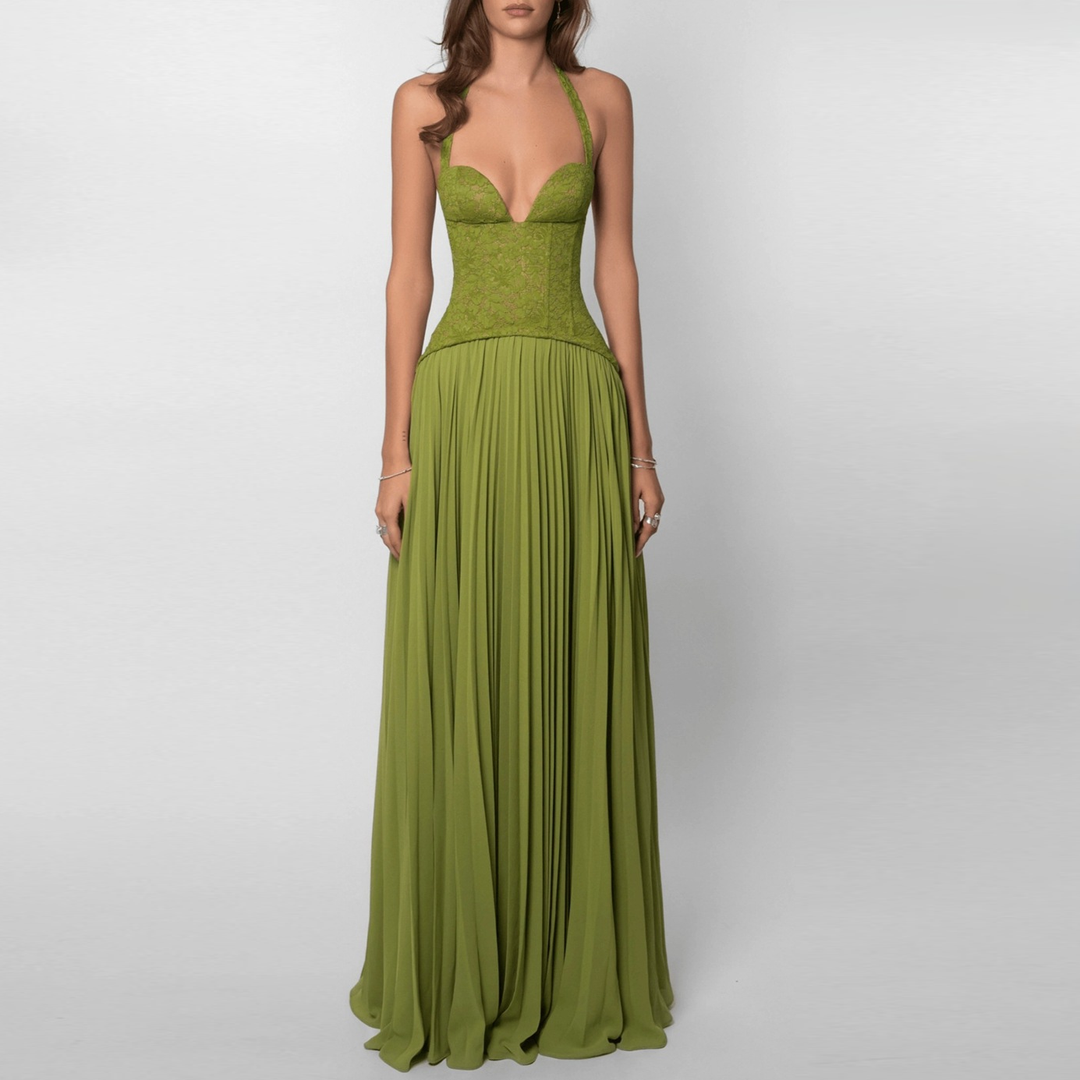 Elegant Halter Pleated Maxi Dress
