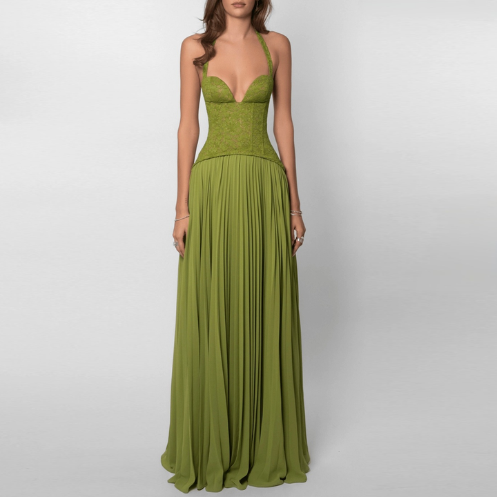 Elegant Halter Pleated Maxi Dress