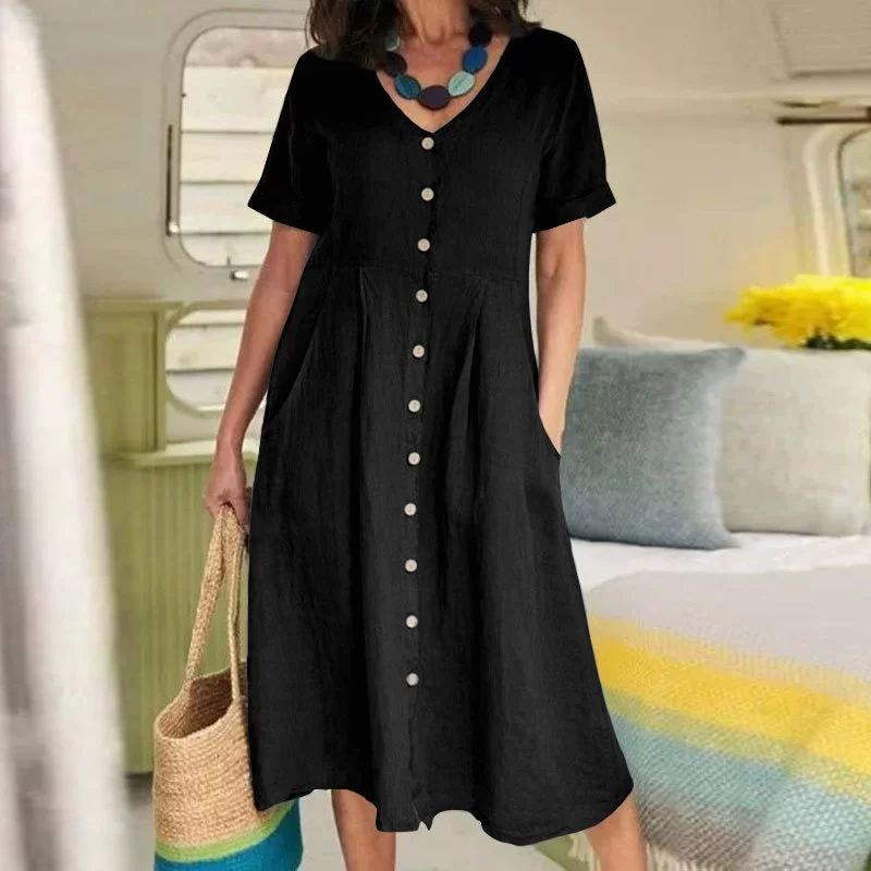 Linen Blend Relaxed Fit Midi Dress