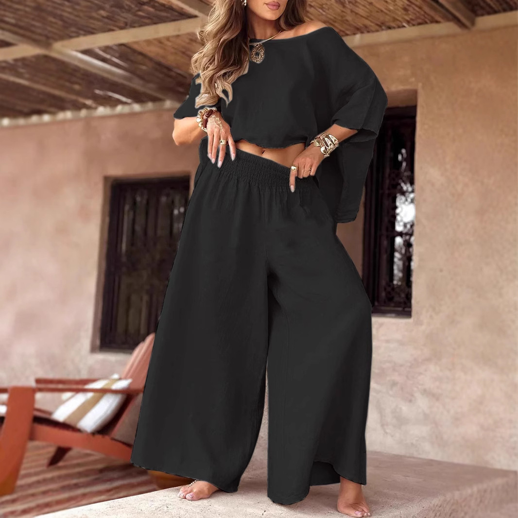 Women’s 2-Piece Set – Loose Top &amp; Wide-Leg Pants