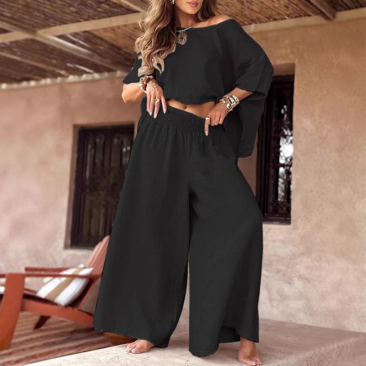 Women’s 2-Piece Set – Loose Top &amp; Wide-Leg Pants