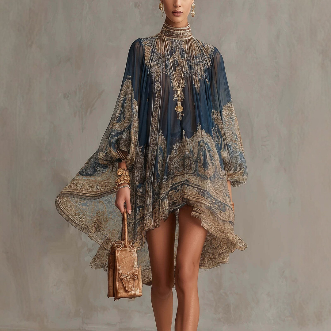 Elegant Baroque Print Chiffon Mini Dress