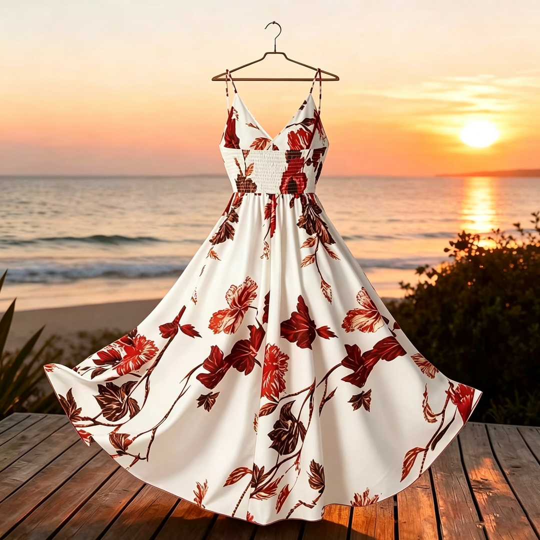 French Tropical Floral Maxi Dress