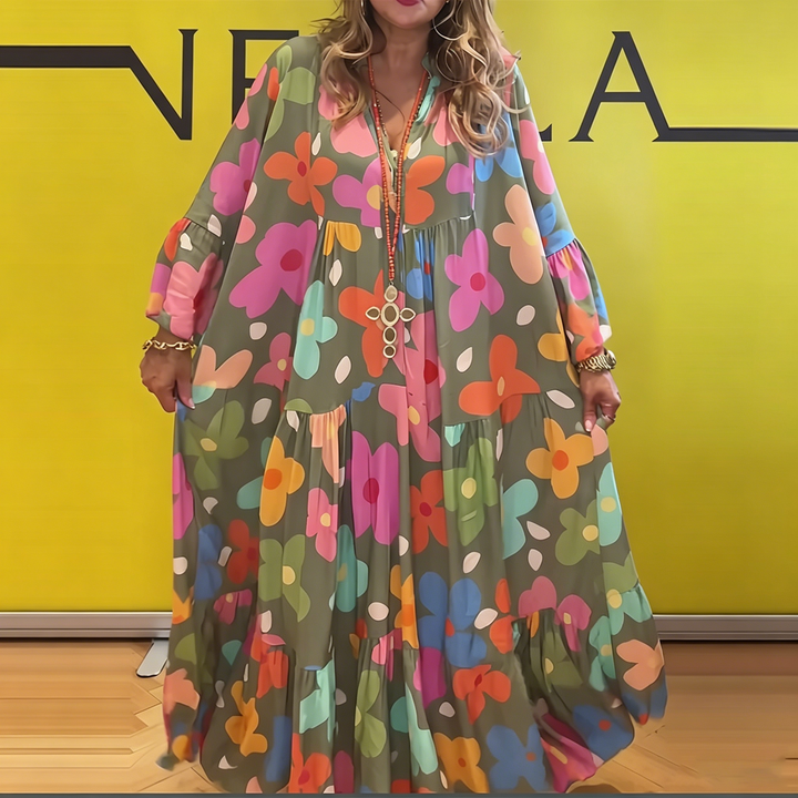Abstract Floral Print Maxi Dress