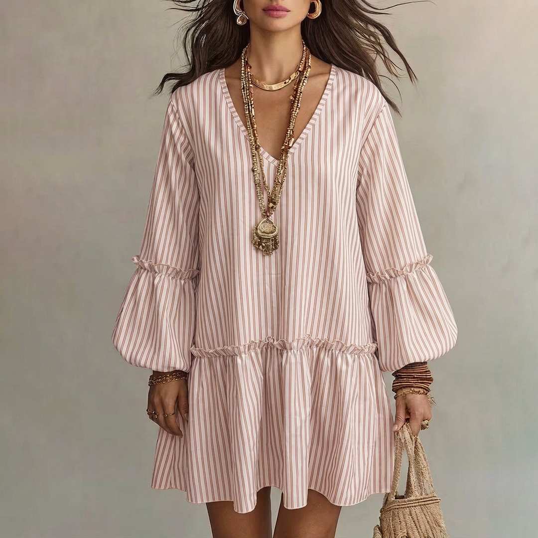 Elegant Striped Puff Sleeve Dress