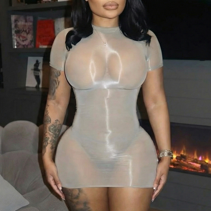 Women’s Sheer Bodycon Mini Dress – Short Sleeve