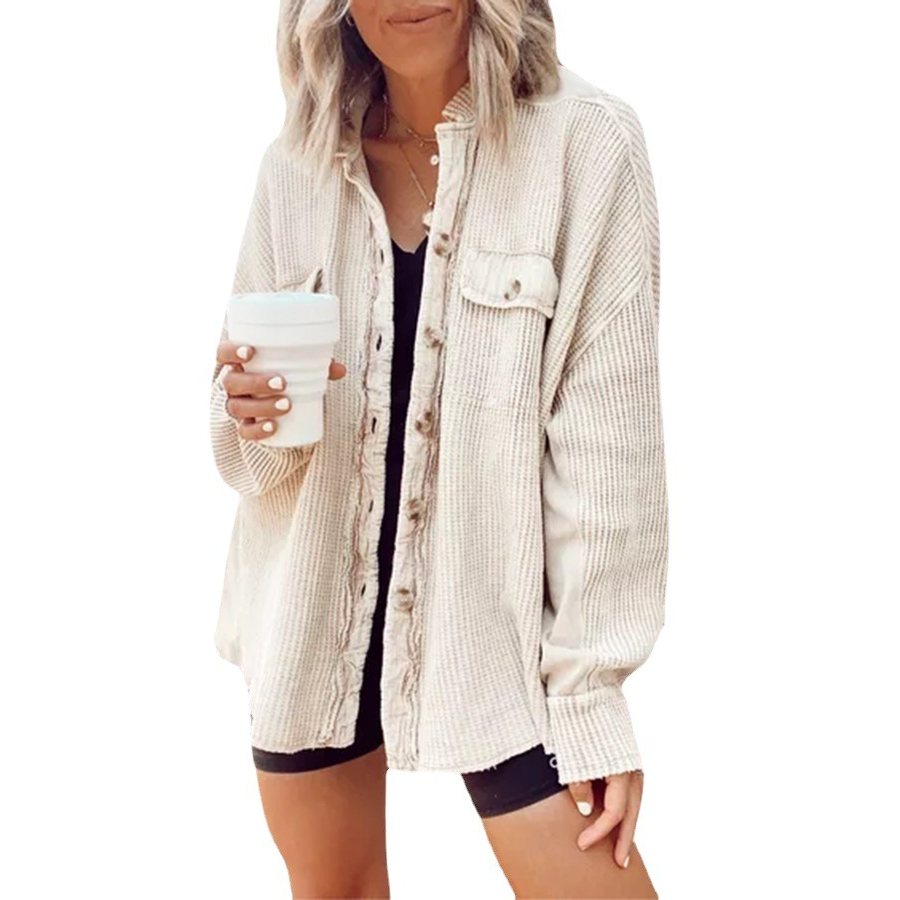Casual collared pocket irregular shirt jacket for women