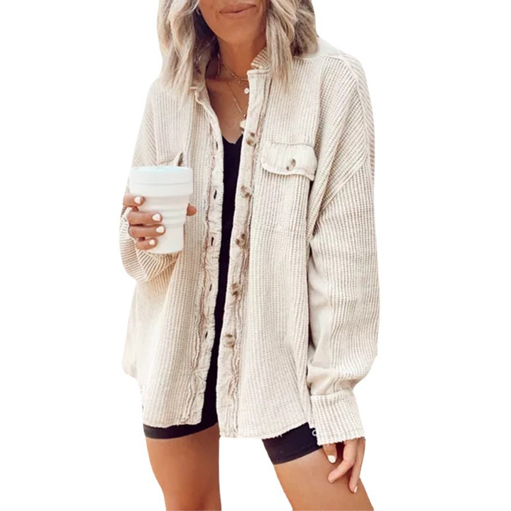 Casual collared pocket irregular shirt jacket for women