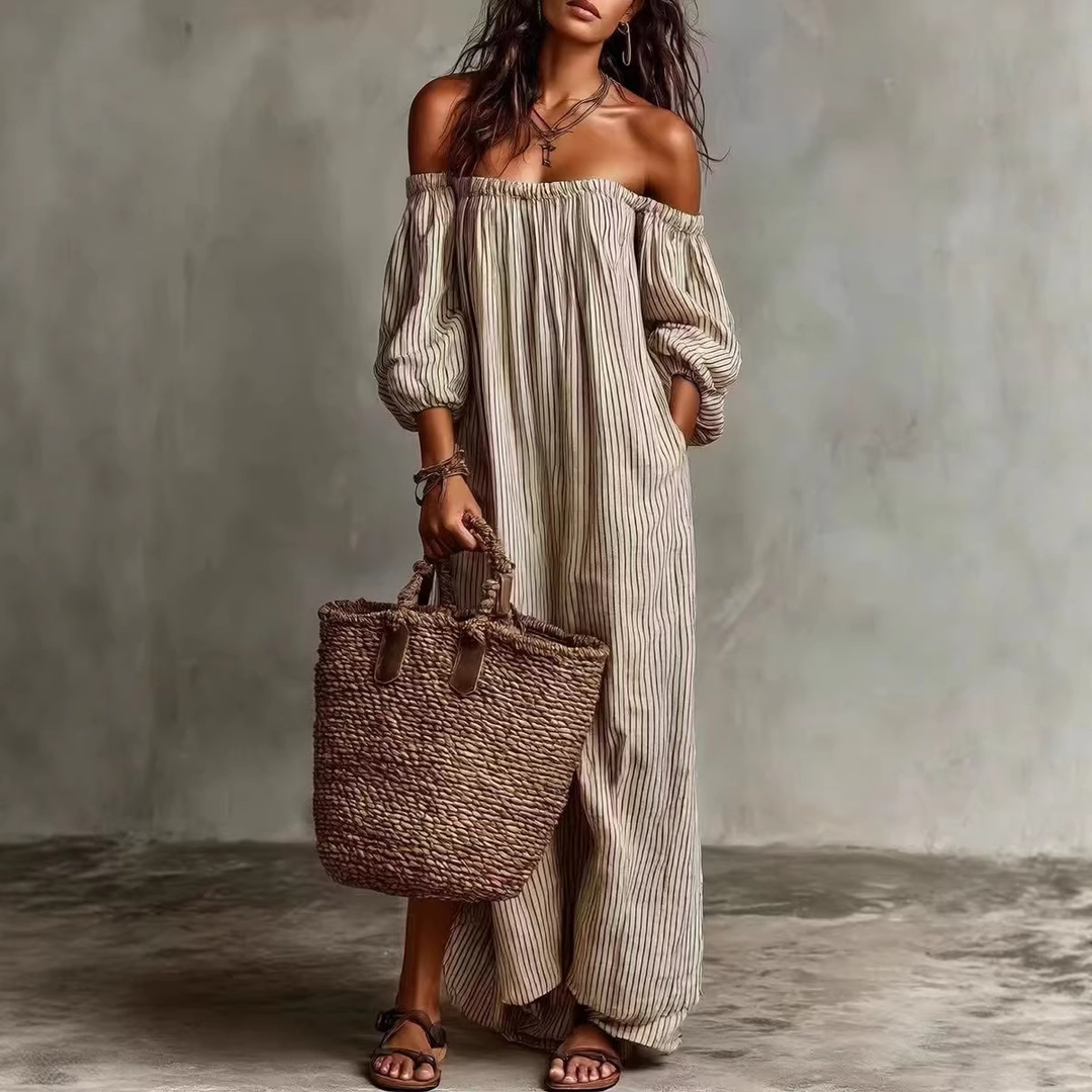 Effortless Boho Off-the-Shoulder Maxi Dress