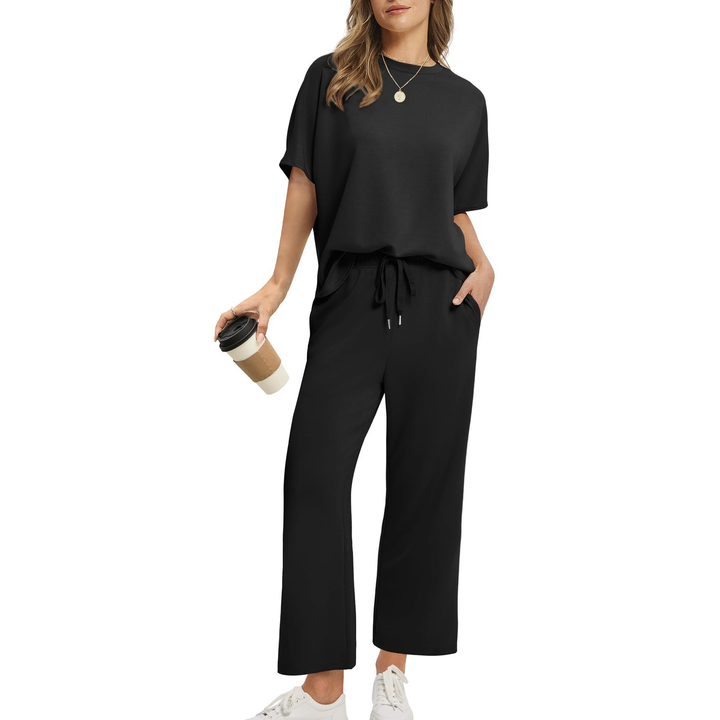 Round Neck Top &amp; Wide Leg Pants Set