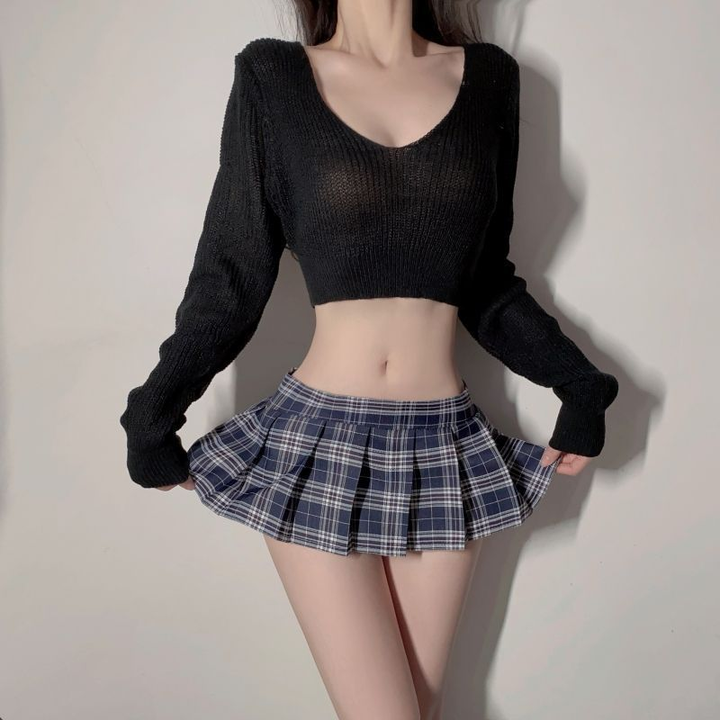 Women’s Knit Top &amp; Pleated Mini Skirt Set