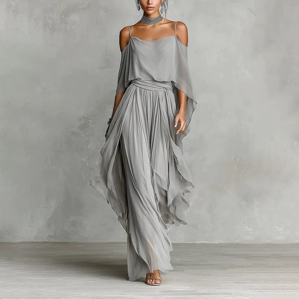 Elegant Off-Shoulder Chiffon Resort Jumpsuit