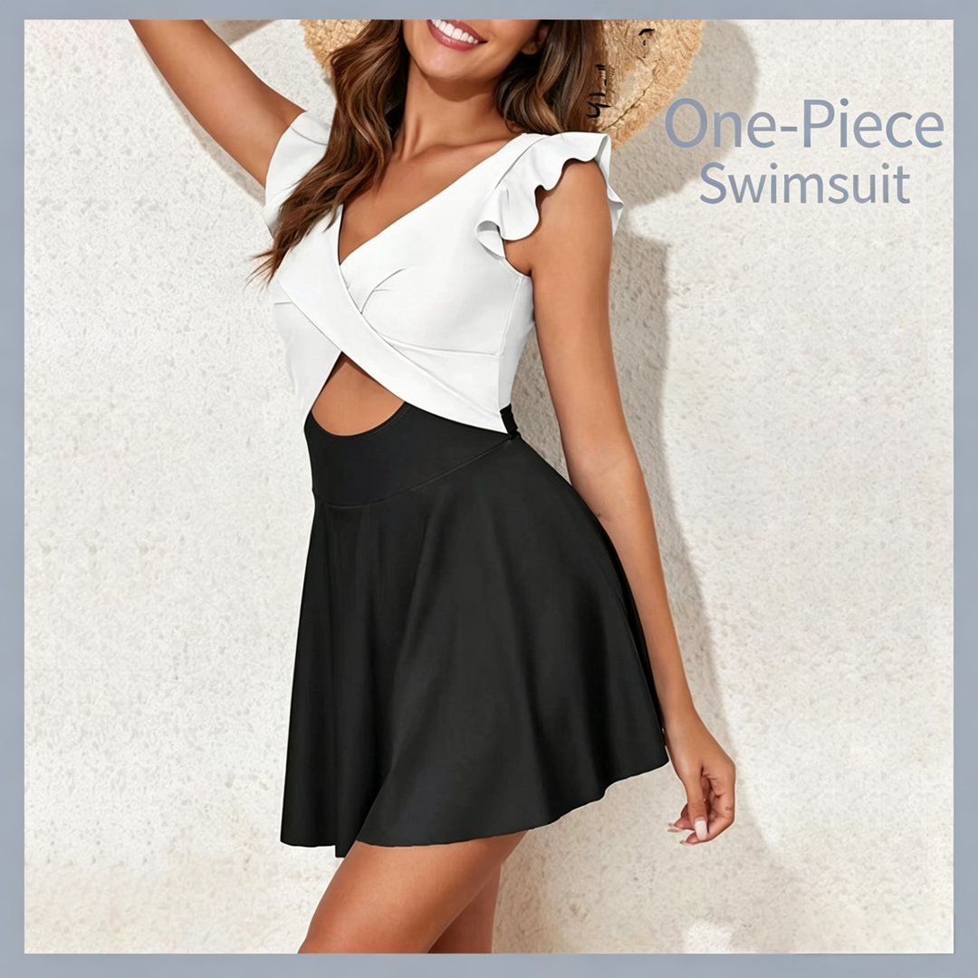 Ruffle Cross-Front One-Piece Swimdress
