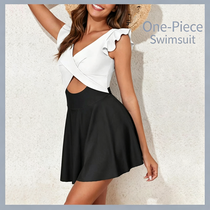 Ruffle Cross-Front One-Piece Swimdress