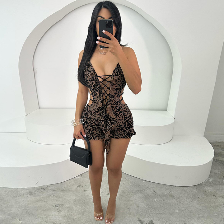 Leopard print lace-up bodysuit