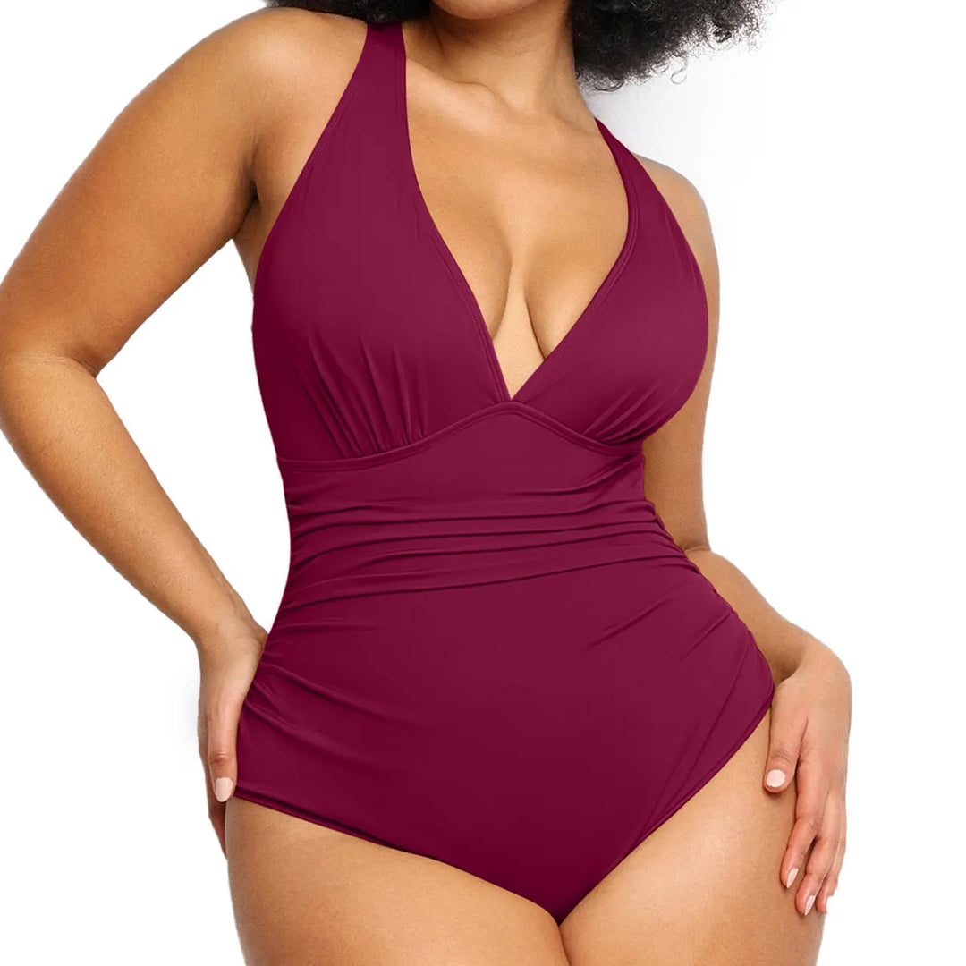 Deep V Cutout Cross-Back One-Piece Swimsuit