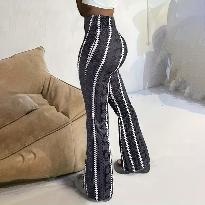 Bohemian-style printed high-elasticity flared leggings