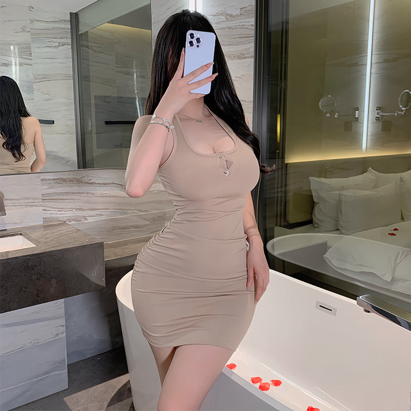 Pure desire style halterneck hip-wrapped slim dress