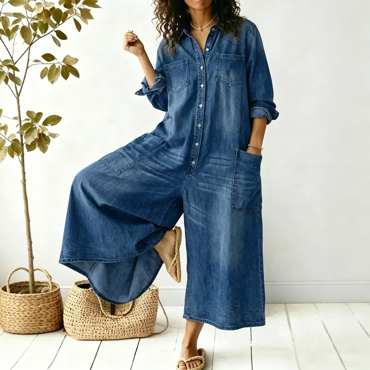 Button-Front Relaxed Fit Jumpsuit