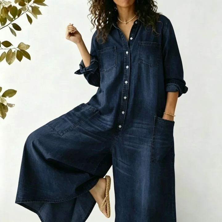 Button-Front Relaxed Fit Jumpsuit