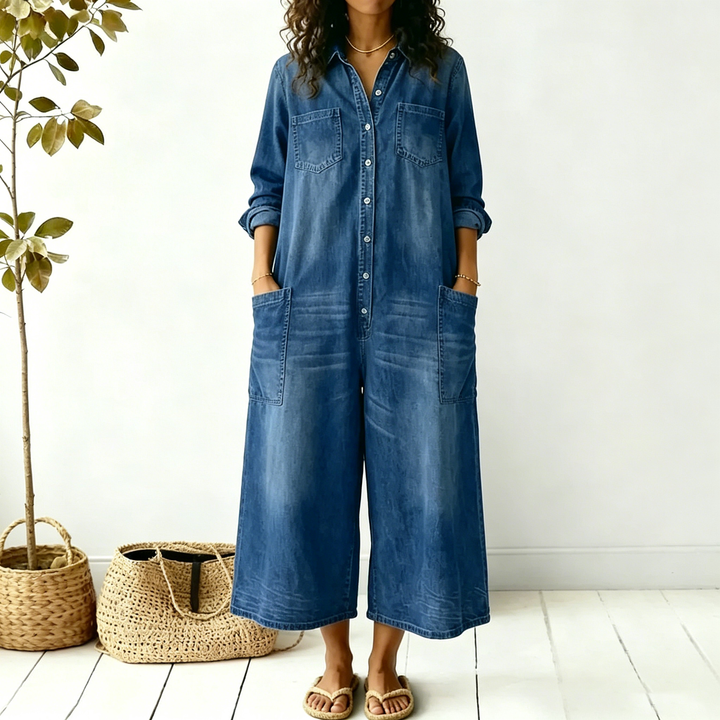 Button-Front Relaxed Fit Jumpsuit
