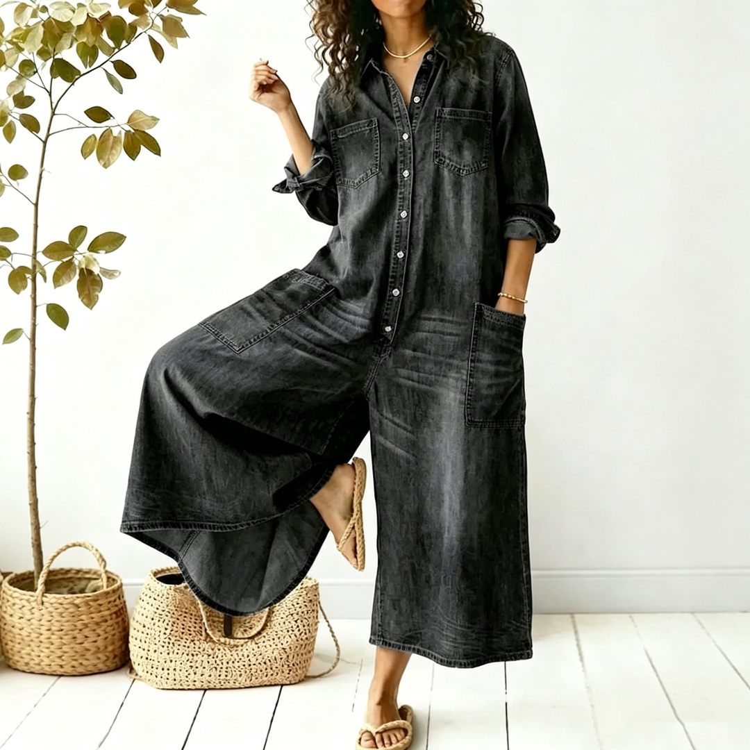Button-Front Relaxed Fit Jumpsuit