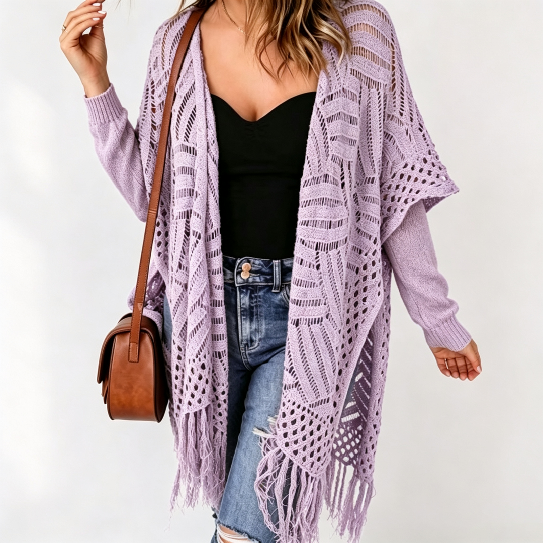Bohemian style crochet tassel cover-up