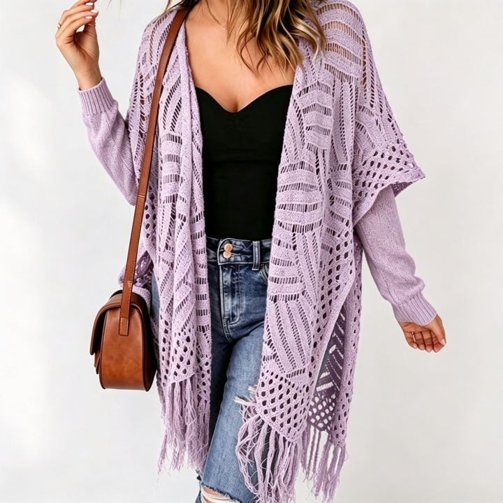 Bohemian style crochet tassel cover-up