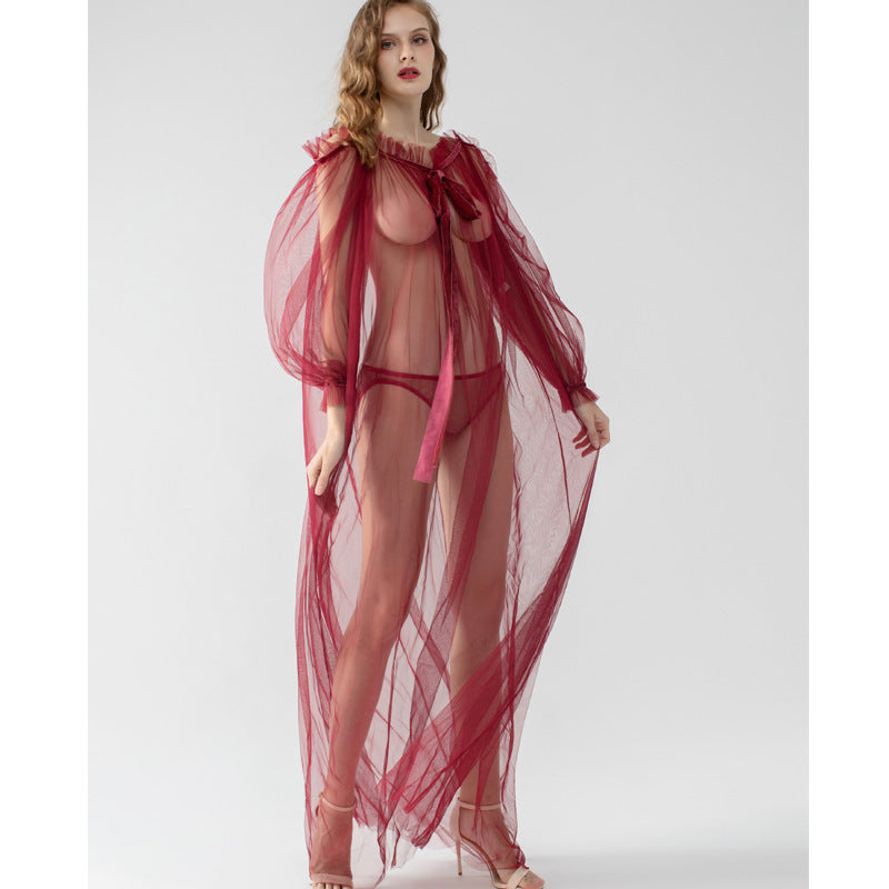 Sexy long see-through lace nightdress