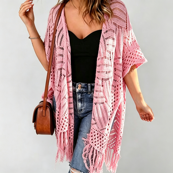 Bohemian style crochet tassel cover-up