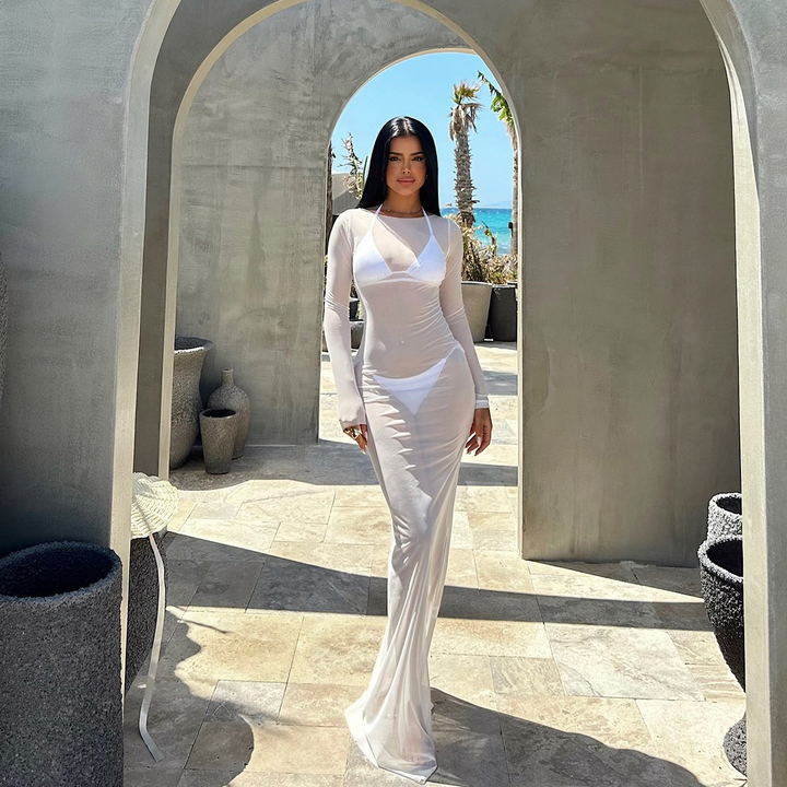 Sheer mesh bodycon maxi dress