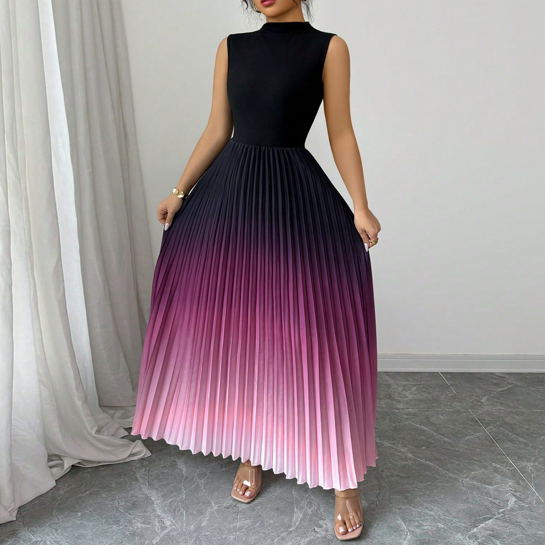 Gradient Pleated Sleeveless Maxi Dress