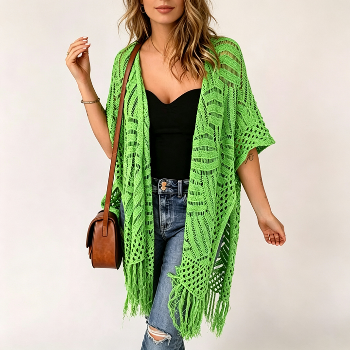 Bohemian style crochet tassel cover-up
