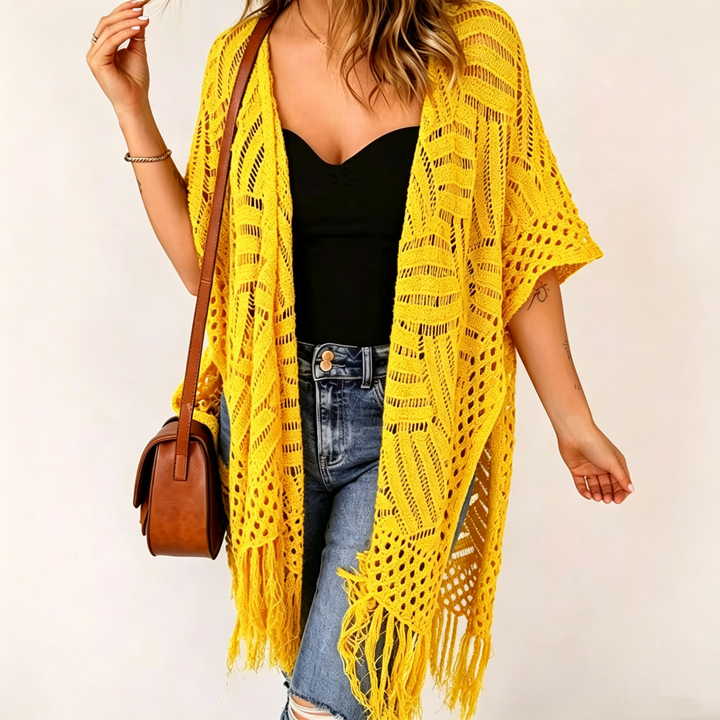 Bohemian style crochet tassel cover-up