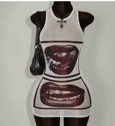 Sheer Printed Sleeveless Bodycon Mini Dress