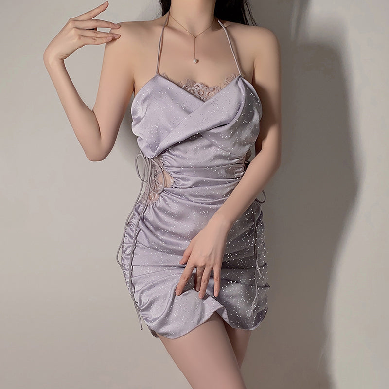 Sexy Shiny Satin Suspender Nightdress