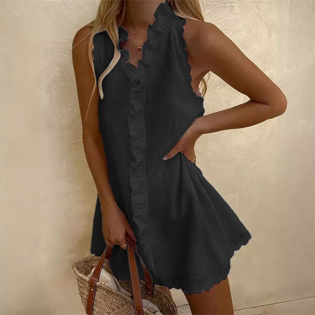 Linen blend ruffled mini dress