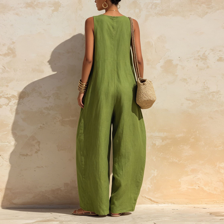 Minimalist V Neck Wide Leg Jumpsuit