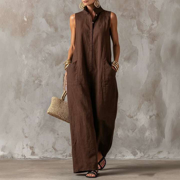 Casual vacation style jumpsuit, sleeveless wide-leg jumpsuit