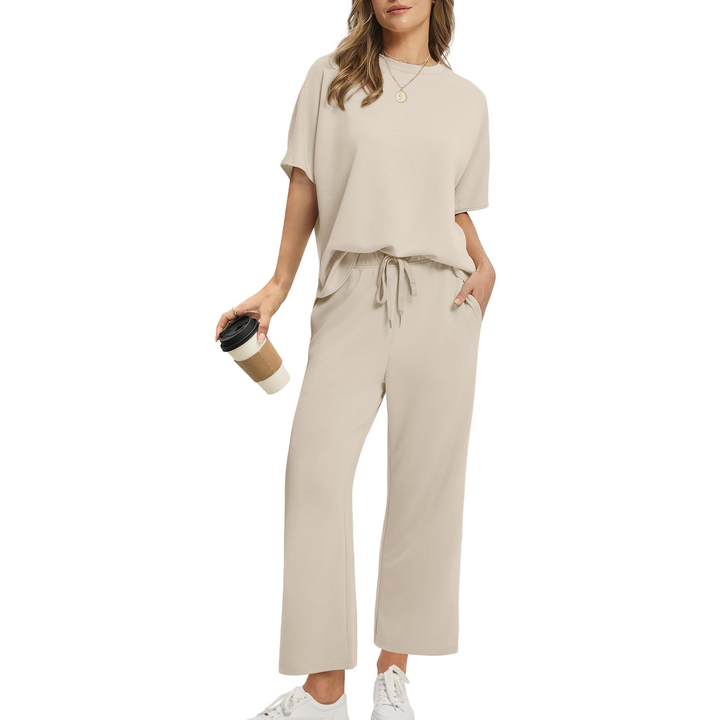Round Neck Top &amp; Wide Leg Pants Set