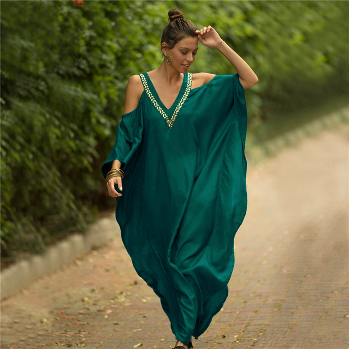 Embroidered Boho Beach Cover Up Maxi Dress