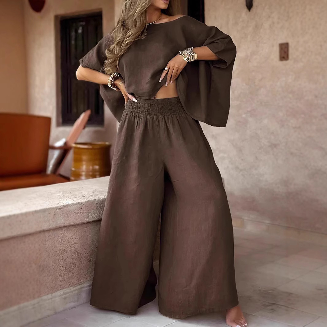Women’s 2-Piece Set – Loose Top &amp; Wide-Leg Pants