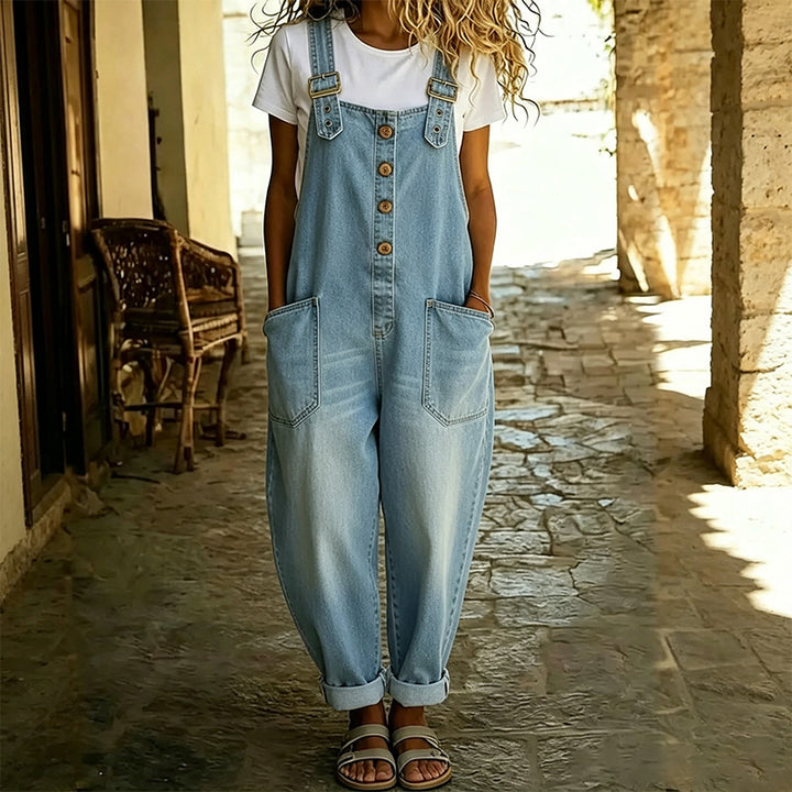 Vintage Washed Wide Leg Denim Overalls