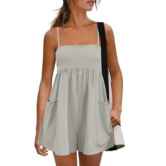 Square Neck Romper with Pockets