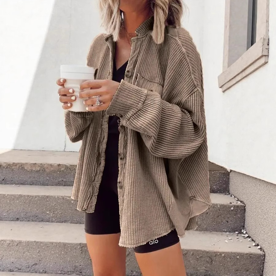 Casual collared pocket irregular shirt jacket for women